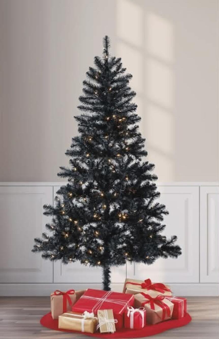 Holiday Time 6.5' Pre-Lit Madison Pine Black Artificial Christmas Tree Halloween